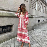 V Neck Printing Long Dress Summer