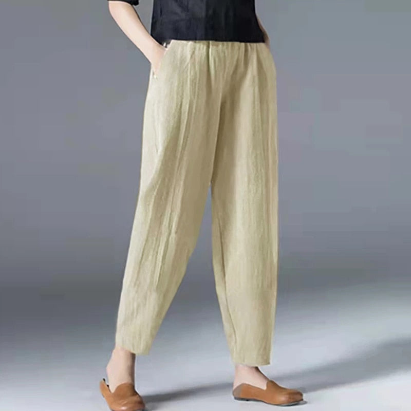 Cotton Linen Ankle Length Pants Women