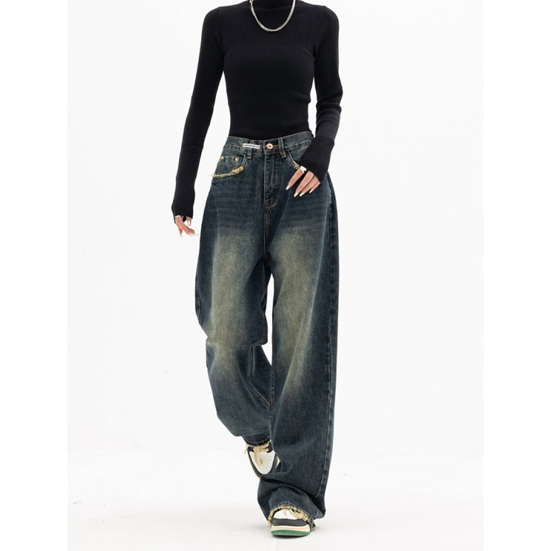  Fashion Street wear Wide Leg Jean Female