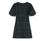 Women Plaid Dress Vintage Round Neck Bow-Knot