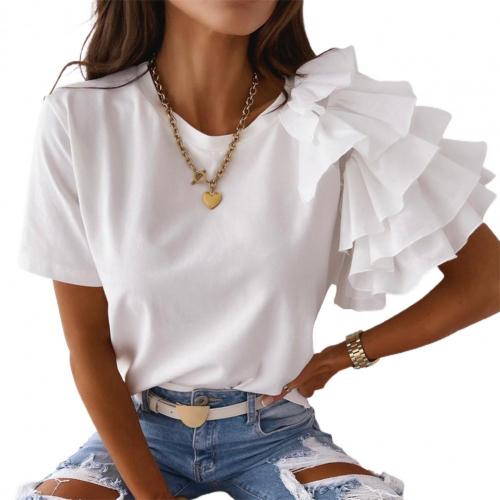 Women Summer  Solid Color Casual Loose T-shirt 