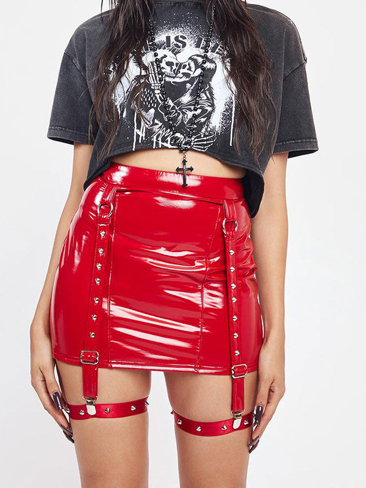  Hot Faux Leather Buckle Skirts 2023 Hot Sexy Female Clothing