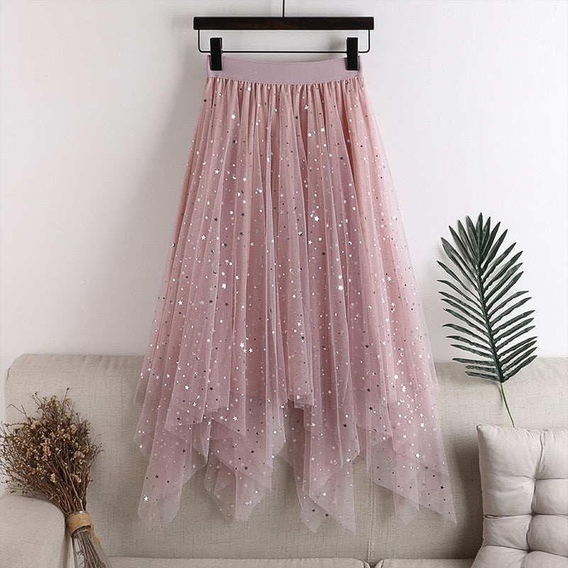 Irregular Glitter Skirts Women