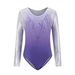 Children Girls Diamante Long Sleeve Ballet Practice Dance Wear Gymnastics Ballet