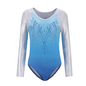 Children Girls Diamante Long Sleeve Ballet Practice Dance Wear Gymnastics Ballet