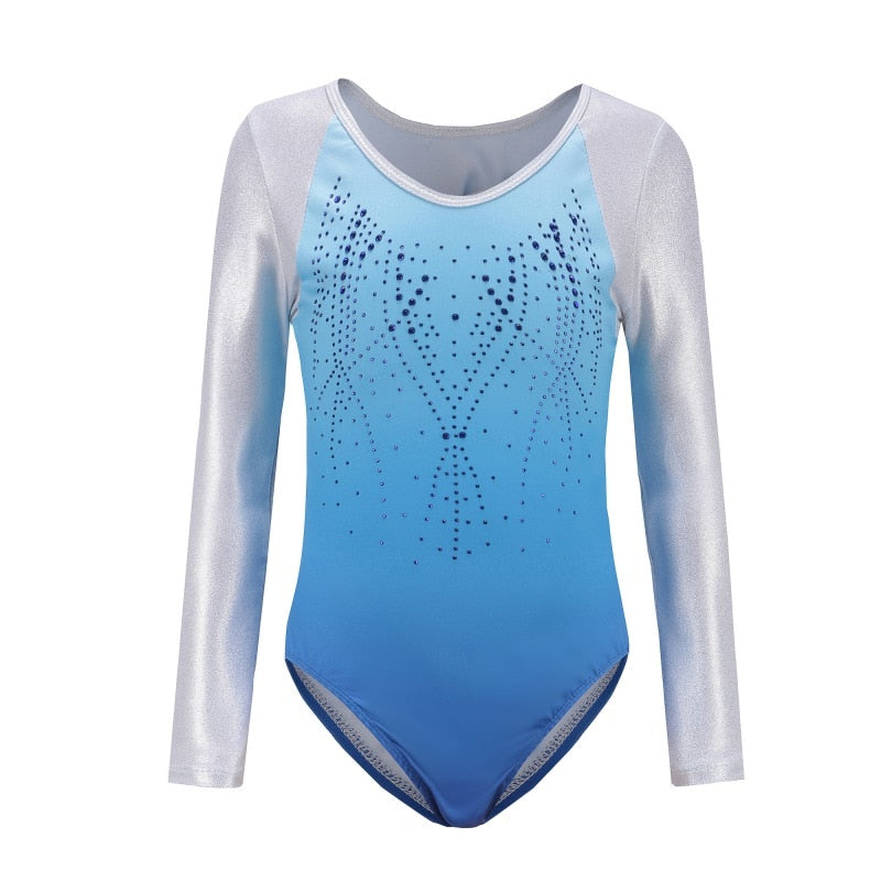 Children Girls Diamante Long Sleeve Ballet Practice Dance Wear Gymnastics Ballet