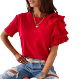 Women Summer  Solid Color Casual Loose T-shirt 