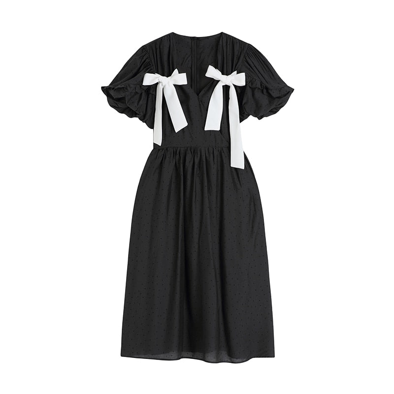 Women Clothing Dress Polka Dots Bow-Knot