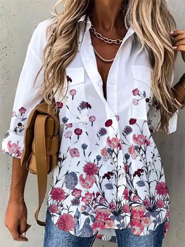 Print Long Sleeve Loose Shirts Spring Summer