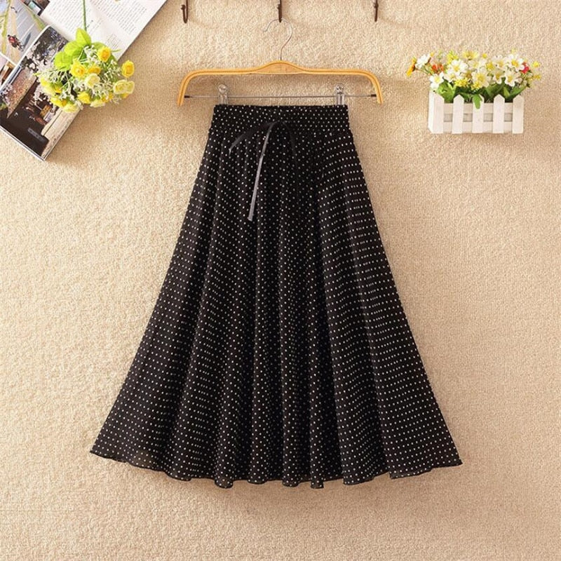 Floral skirt women high waist floral printed chiffon long skirt 