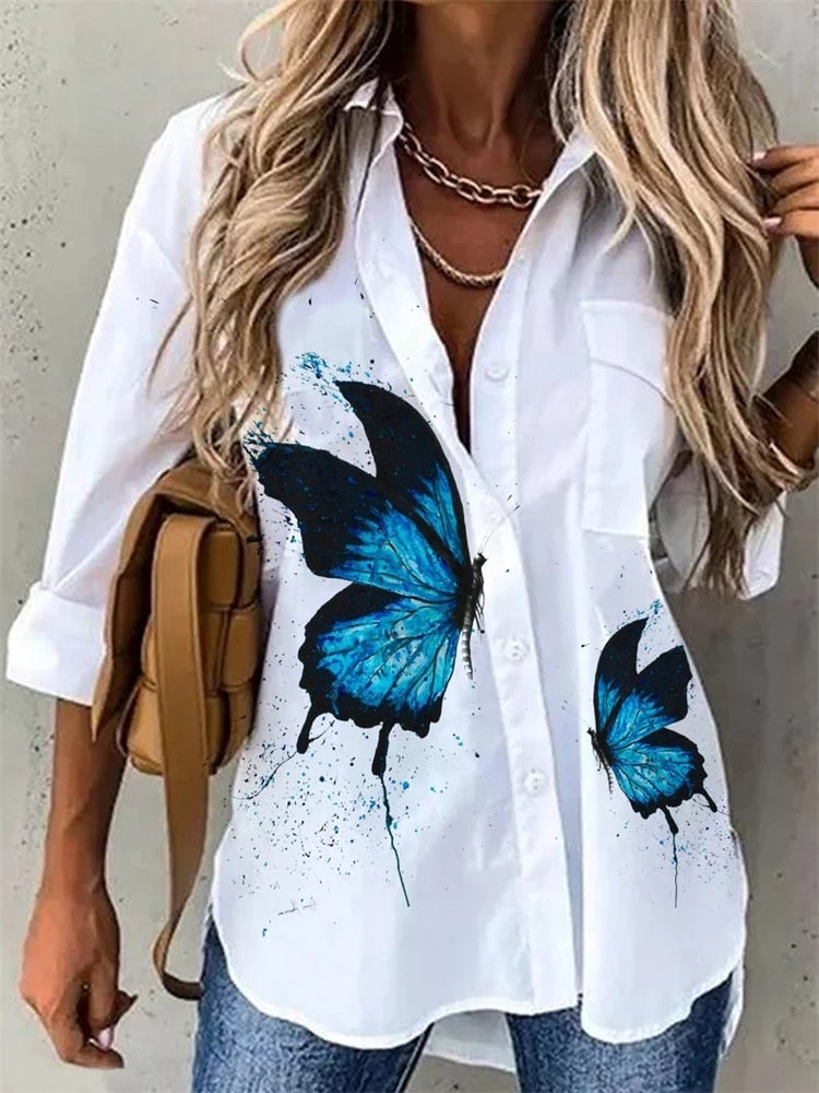 Print Long Sleeve Loose Shirts Spring Summer