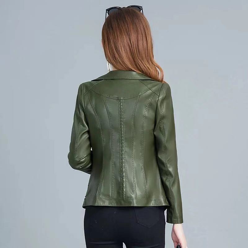  Women Jacket Spring  Coat Moto Biker Zipper Jacket Leather