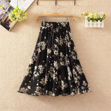 Floral skirt women high waist floral printed chiffon long skirt 