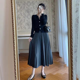 White Pleated Long Skirts for Women Korean Fashion