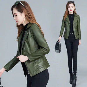  Women Jacket Spring  Coat Moto Biker Zipper Jacket Leather