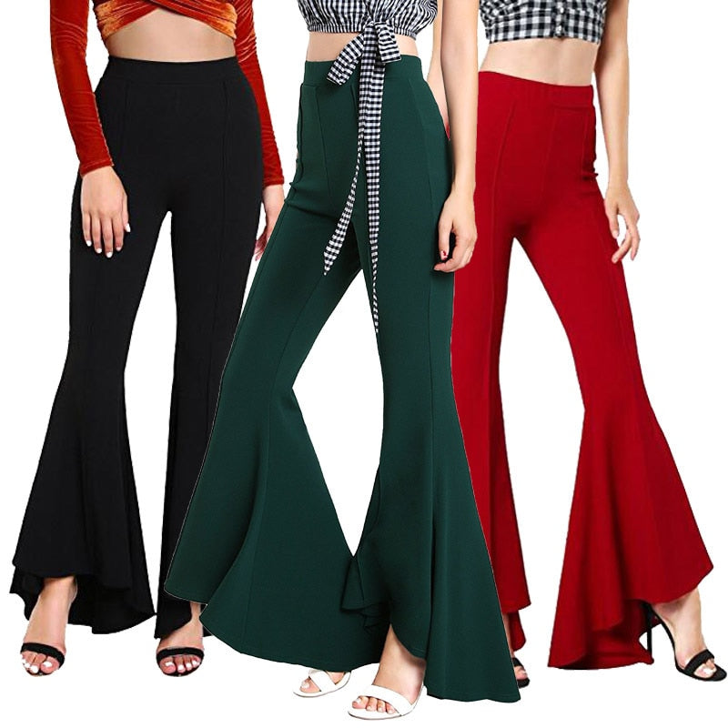  Flare Pants Elastic High Waist Pants Wide Leg Woman Pants