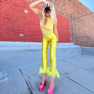 Women Casual Bright Feathers Slim Street wear Spring Leggings