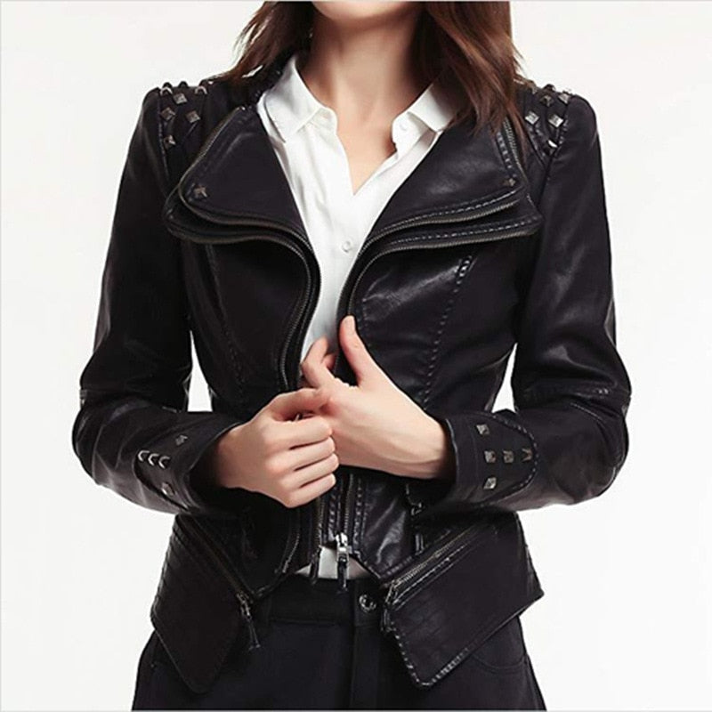  Motorcycle Coat Slim Short Zipper 