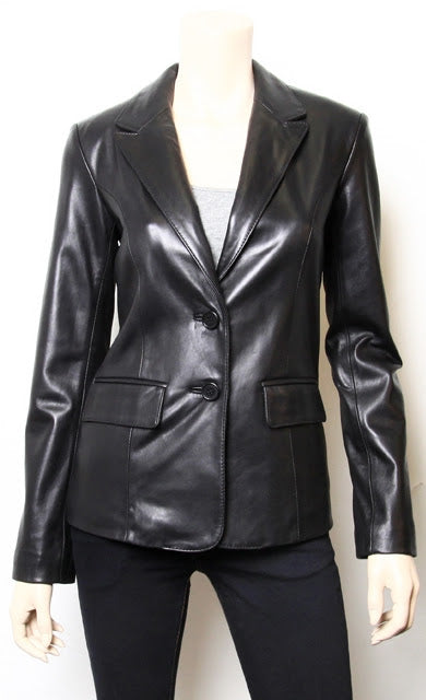 Womens Black Blazer Leather Jacket - Fashions Garb