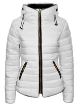 Womens white Quilted Padded Puffer Jacket Ladies Bubble  Hoody Coat - Fashions Garb