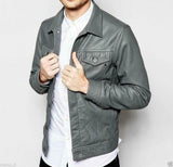 Men's Grey Real leather shirt jacket