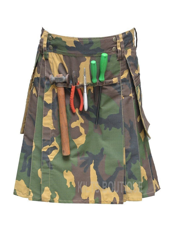 Army Camo Utility Work Wear Kilt Working Men with Pockets & loops