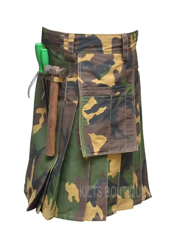 Army Camo Utility Work Wear Kilt Working Men with Pockets & loops