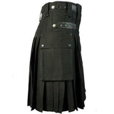 Black Cotton Utility Tactical Cargo Pockets Kilt for Men