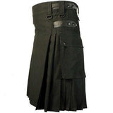 Black Cotton Utility Tactical Cargo Pockets Kilt for Men