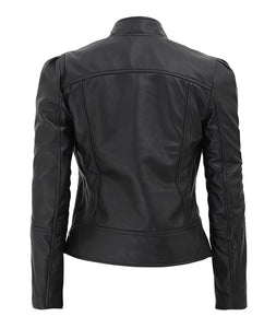 Women's Black Slim Fit Leather Jacket - Fashions Garb