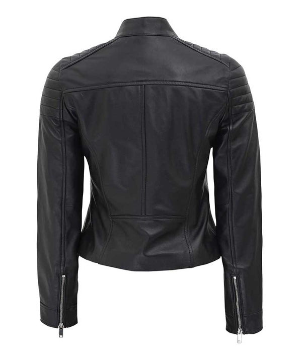 Womens Black Slim Fit Leather Jacket - Fashions Garb