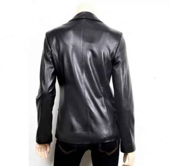 Womens Black Blazer Leather Jacket - Fashions Garb