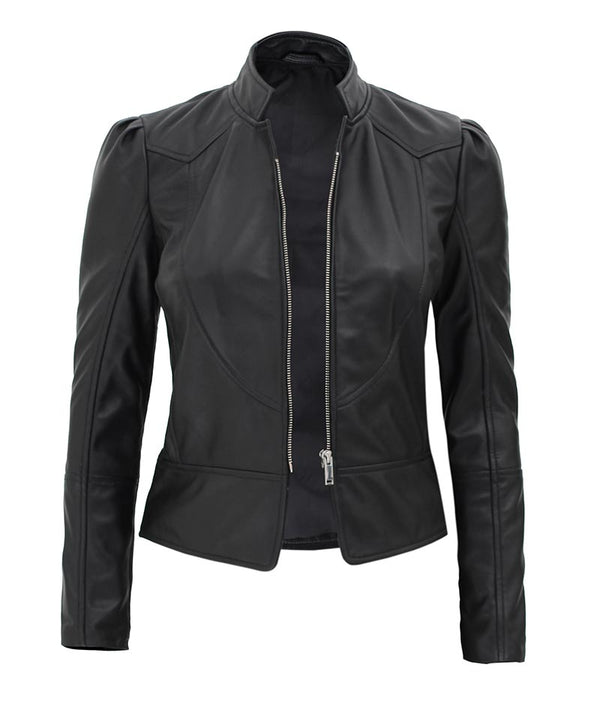 Women's Black Slim Fit Leather Jacket - Fashions Garb
