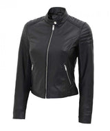 Womens Black Slim Fit Leather Jacket - Fashions Garb