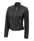 Womens Black Slim Fit Leather Jacket - Fashions Garb
