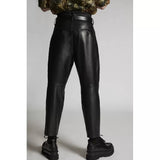 Mens Dynamic Look Black Leather Pleat Pant