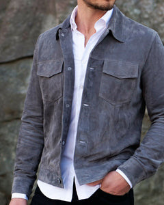 Men's Grey Suede Fashion leather Shirt