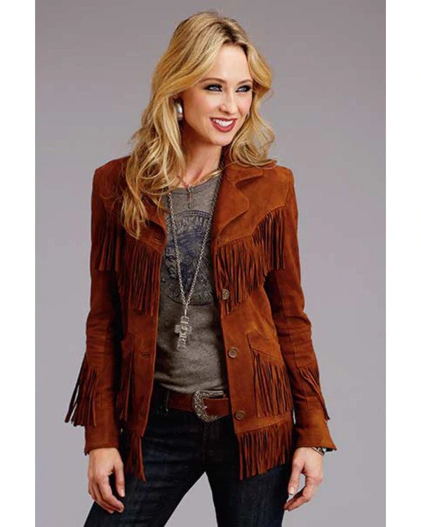 WOMEN'S BROWN SUEDE WESTERN FRINGE JACKET