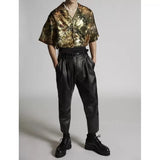 Mens Dynamic Look Black Leather Pleat Pant