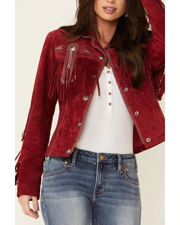 WOMEN'S WESTERN FRINGE BEADED SUEDE JACKET