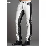 Men Fashion Contrast Color Black & White Leather Pants