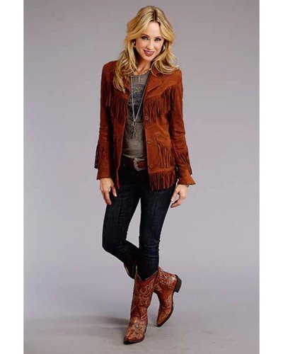 WOMEN'S BROWN SUEDE WESTERN FRINGE JACKET