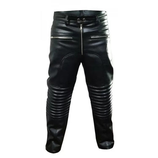 Mens Motorcycle  Black Leather Bikers Jeans Trousers Pants