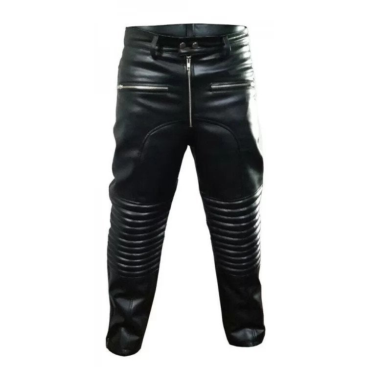 Mens Motorcycle  Black Leather Bikers Jeans Trousers Pants