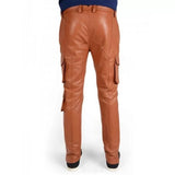 Mens Soft Pure Tan Leather Cargo Pants