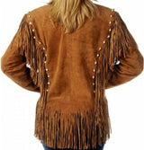 WESTERN WOMEN'S BROWN REAL SUEDE FRINGE LEATHER JACKET