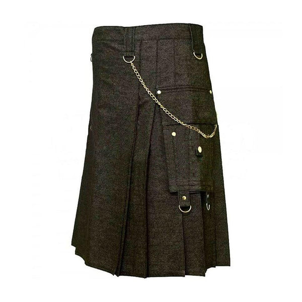 Heavy Denim Kilt Durable Fabric Tactical Pocket Comfortable & Stylish Kilt