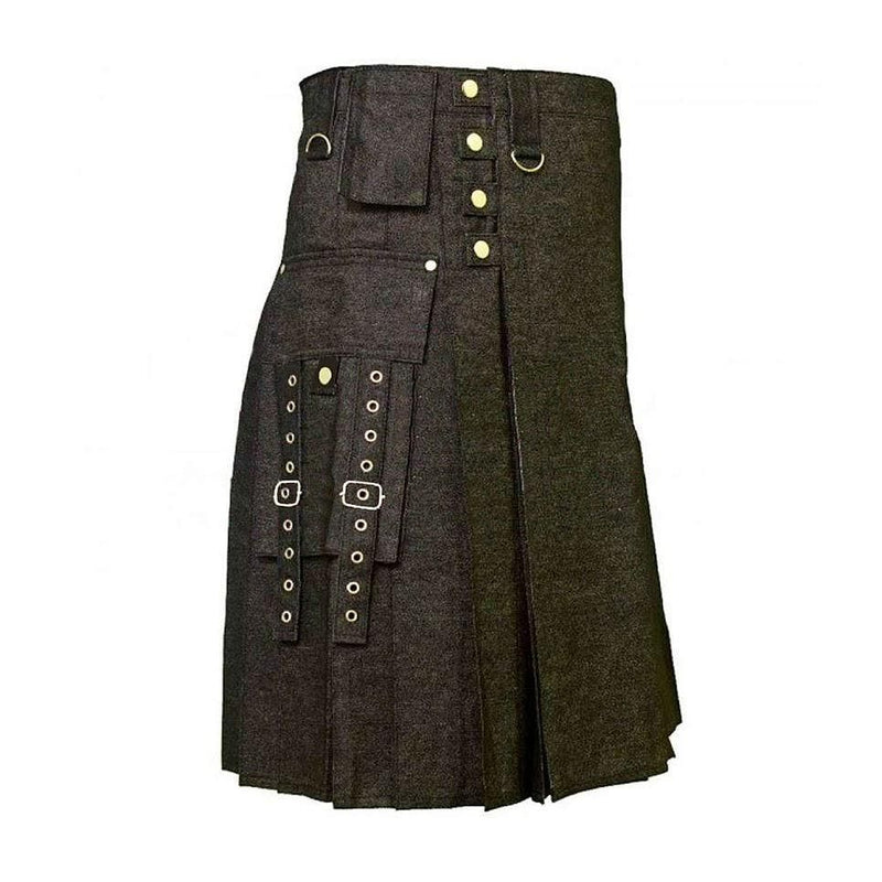 Heavy Denim Kilt Durable Fabric Tactical Pocket Comfortable & Stylish Kilt