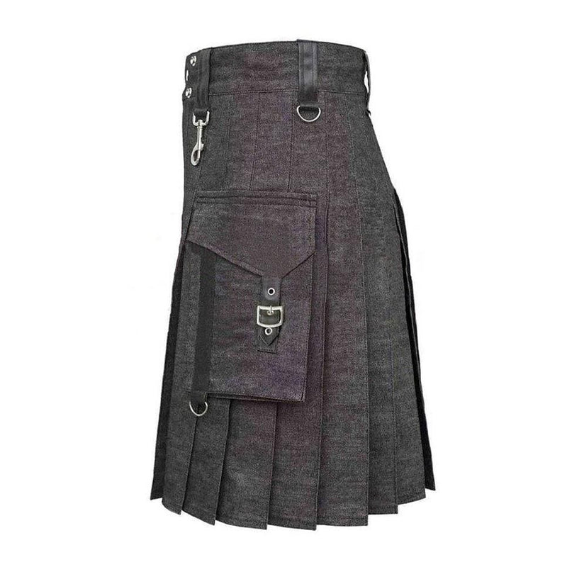 Heavy Denim Kilt Durable Fabric With Straps Flap Pockets