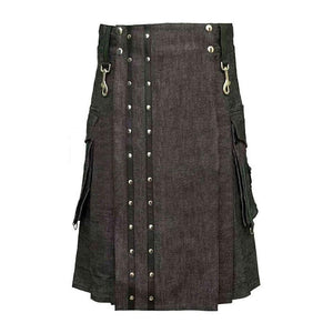 Heavy Denim Kilt Durable Fabric With Straps Flap Pockets